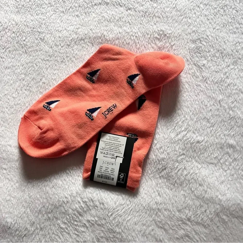 J.Crew Men's Nautical Sailboat Orange Printed Graphic Preppy Socks  NWT